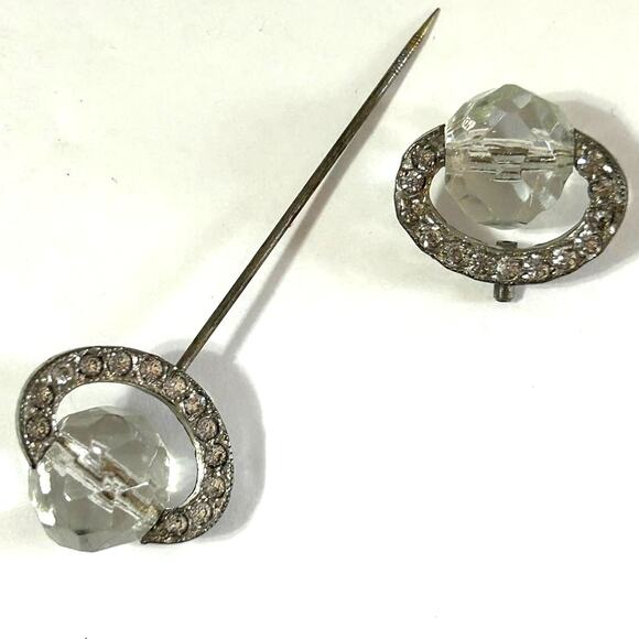 Vintage Double Ended Hat Stick Pin Faceted Clear Glass Beads and Rhinestones - Picture 5 of 6